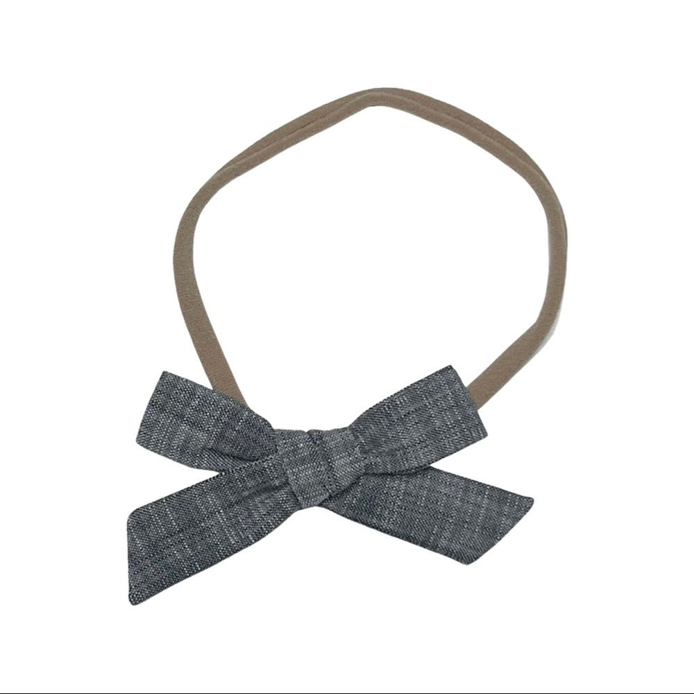 Wunderkin Chambray Bow On Nylon Headband‎